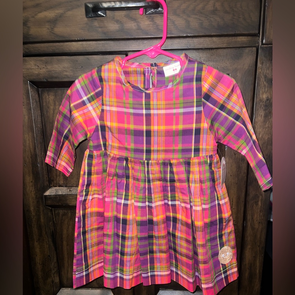Smiling Button Plaid Multicolor Kids Dress